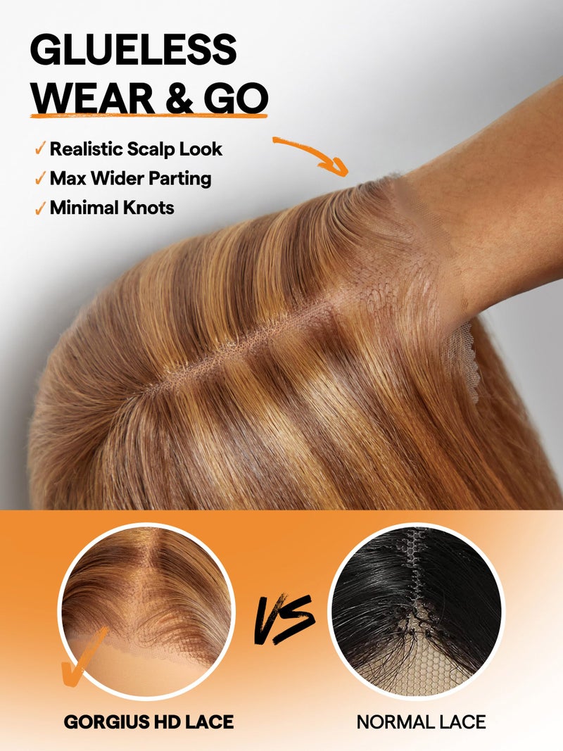 GORGIUS Honey Blonde Straight Layered Wig Glueless Highlight Lace Front Wig Middle Part Pre Cut HD Lace Wig Upgraded with Style-Archive Premium Fiber - Image 3